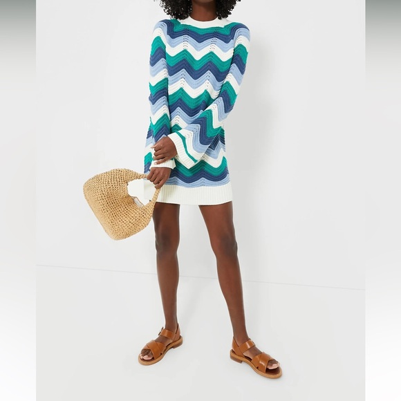 Hyacinth House Aqua Wavy Bell Sleeve Beatriz Mini Dress